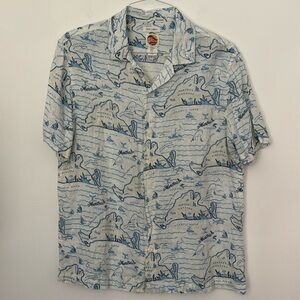 Men’s short sleeve button collar summer linen shirt white Martha Vineyard print